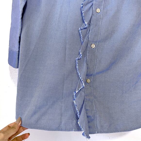 RED VALENTINO Ruffle Trim Cotton Button Down Shirt in Blue Size S/4 - Picture 5 of 14